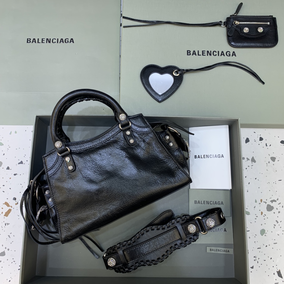 Balenciaga Neo Cagole XS Handbag With Rhinestones Shoulder Bag Black